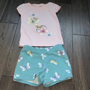 Carters Toddler girls butterfly shorts and matching short sleeve set